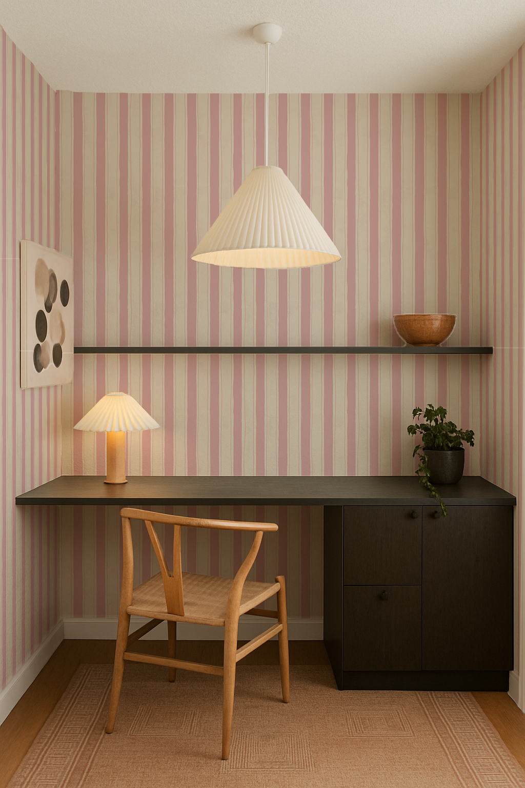 Riviera Stripe Wallpaper, off-white and pink - Tampa Home & Garden Store