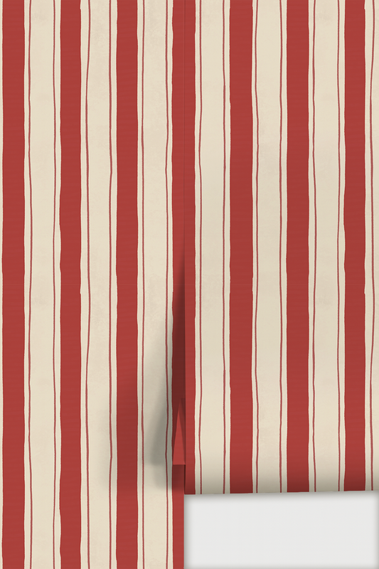 Riviera Stripe Wallpaper, off-white and red - Tampa Home & Garden Store