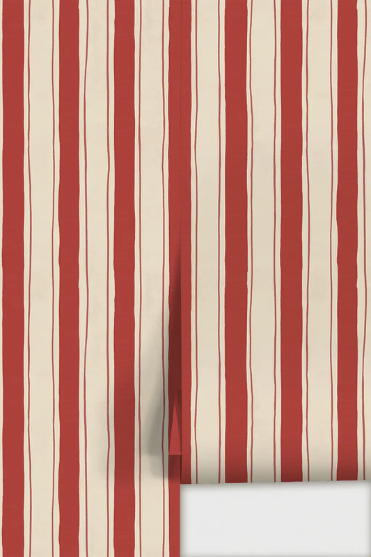 Riviera Stripe Wallpaper off-white and red by Samantha Santana Creative on Tampa Home & Garden Store