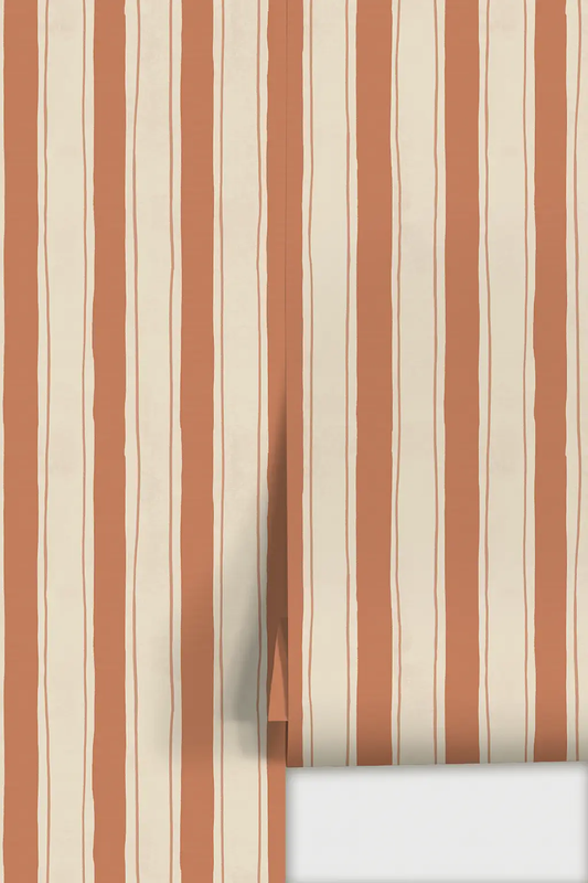 Riviera Stripe Wallpaper off-white terra cotta striped by Samantha Santana Creative on Tampa Home & Garden Store