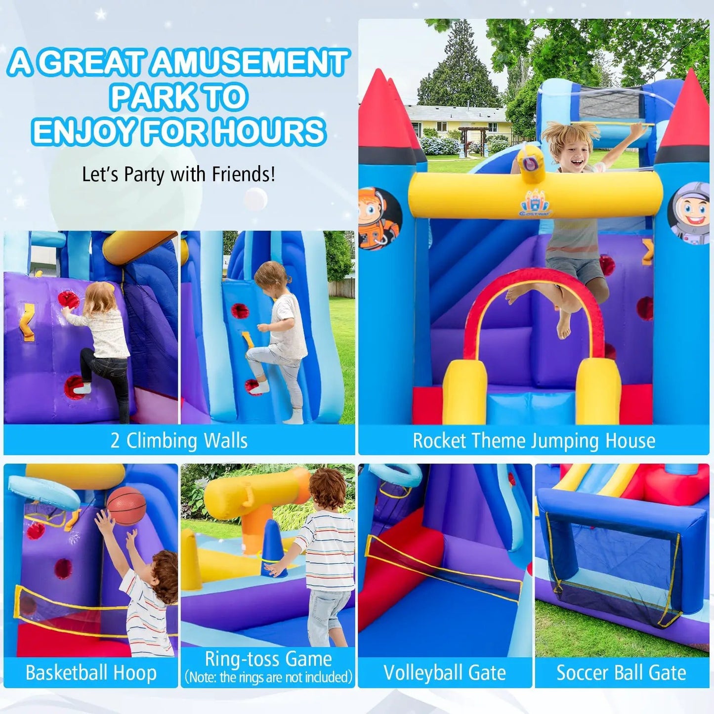 Rocket Theme Inflatable Water Slide Park with jumping house and 2 climbing walls DirectDeals on Tampa Home & Garden Store
