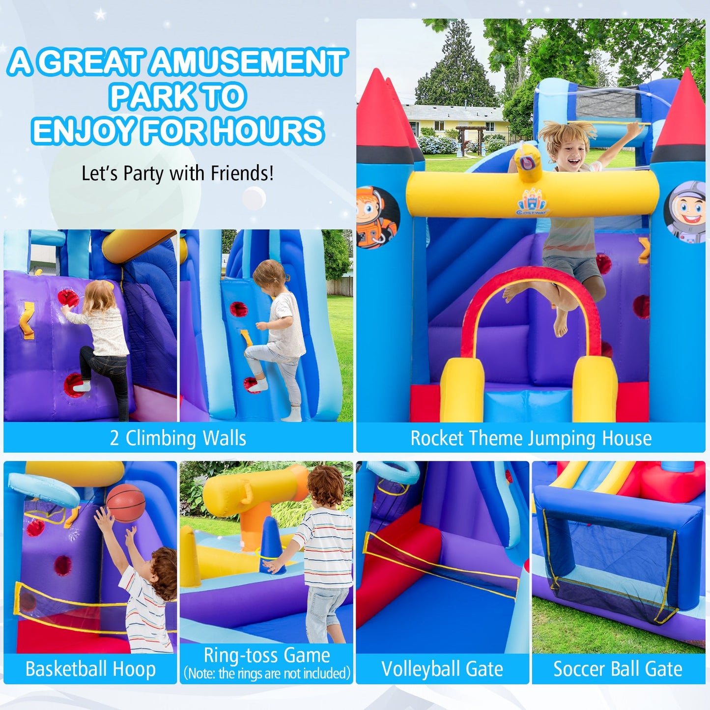 Rocket Theme Inflatable Water Slide Park with 2 climbing walls and jumping house DirectDeals on Tampa Home & Garden Store