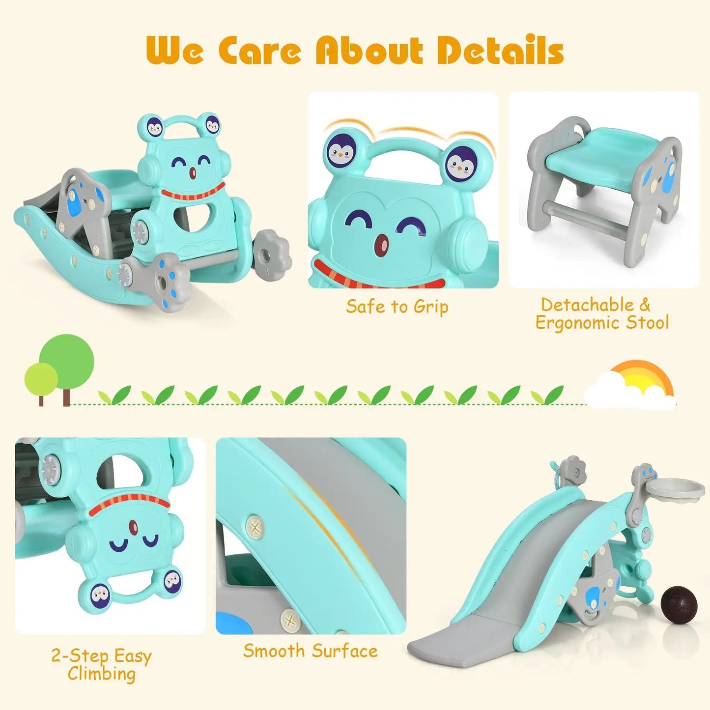 4-in-1 Rocking Horse and Slide Set for Kids-Blue - Tampa Home & Garden Store