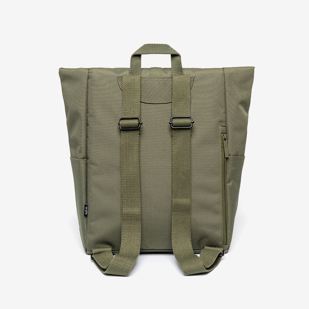 Roll Mini Olive Backpack with Laptop Sleeve, olive green Lefrik USA backpack with straps on Tampa Home & Garden Store