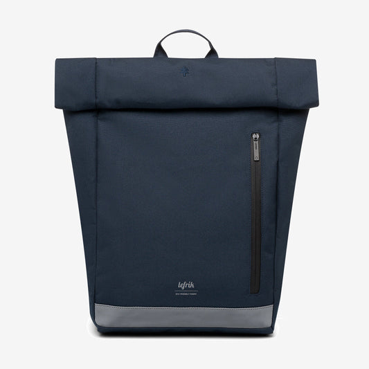Roll Reflective Backpack Navy Lefrik USA with roll closure and vertical front zip pocket on Tampa Home & Garden Store