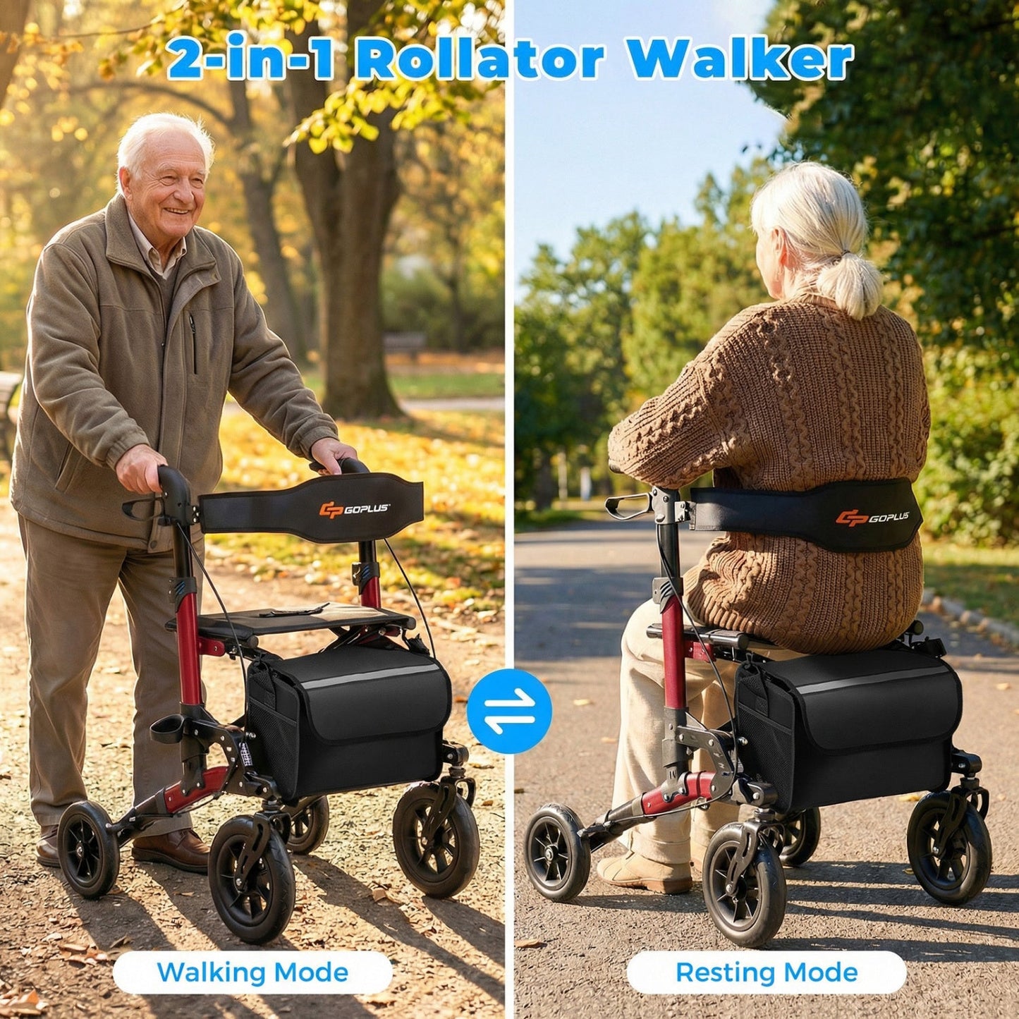 Rollator Walker for Seniors Folding Seat 2-in-1 DirectDeals red frame on Tampa Home & Garden Store