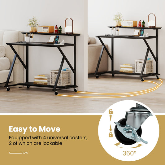 Rolling Computer Desk with Charging Station and Monitor Shelf Storage for Home Office - Tampa Home & Garden Store