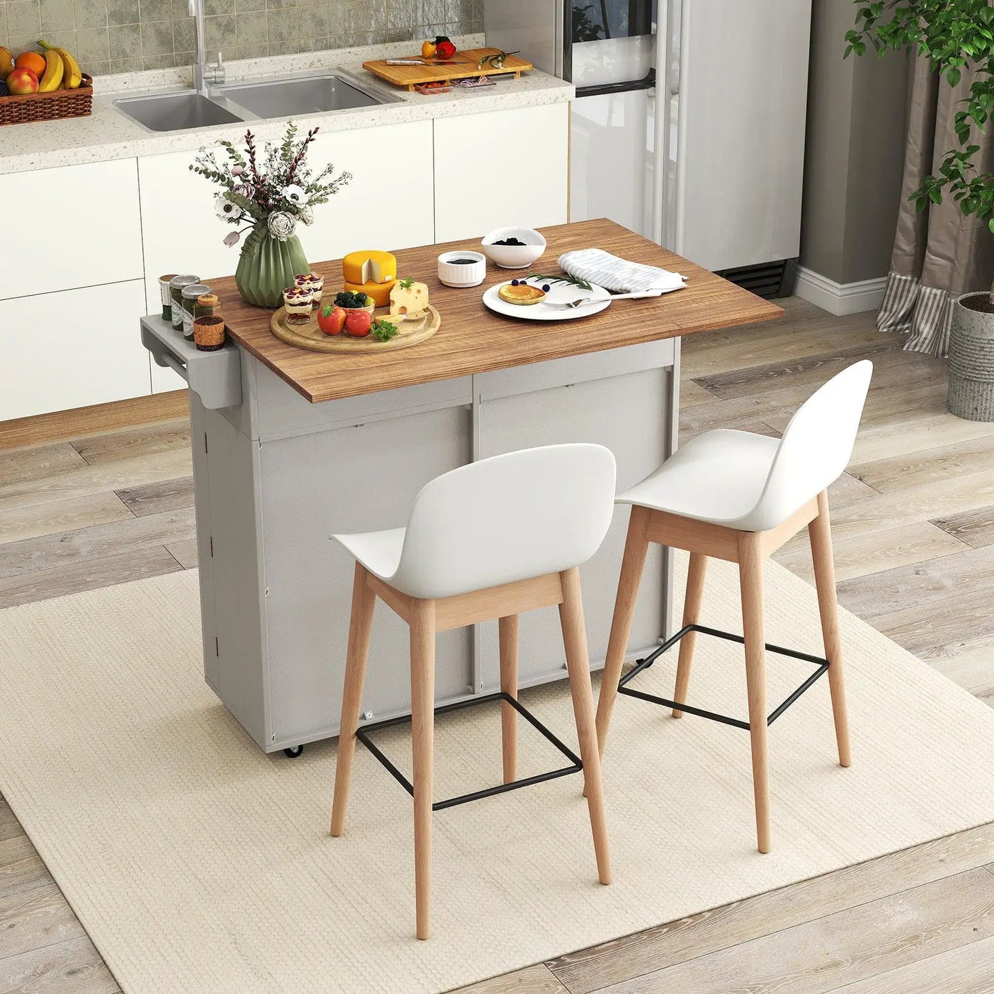 Acacia Wood Outdoor Grill Table with Faux Marble