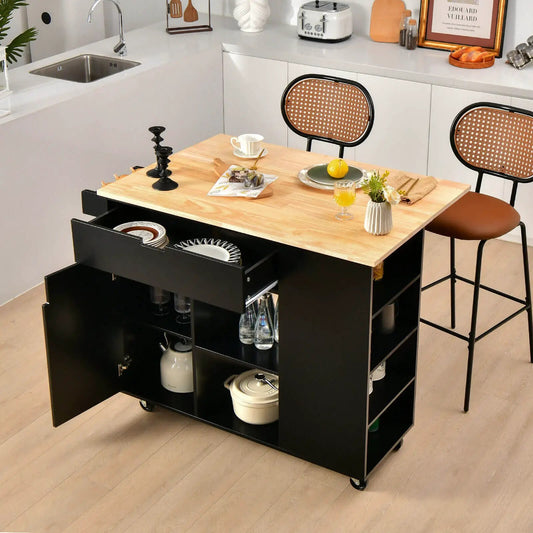 Drop-Leaf Kitchen Island with Rubber Wood Top - Tampa Home & Garden Store