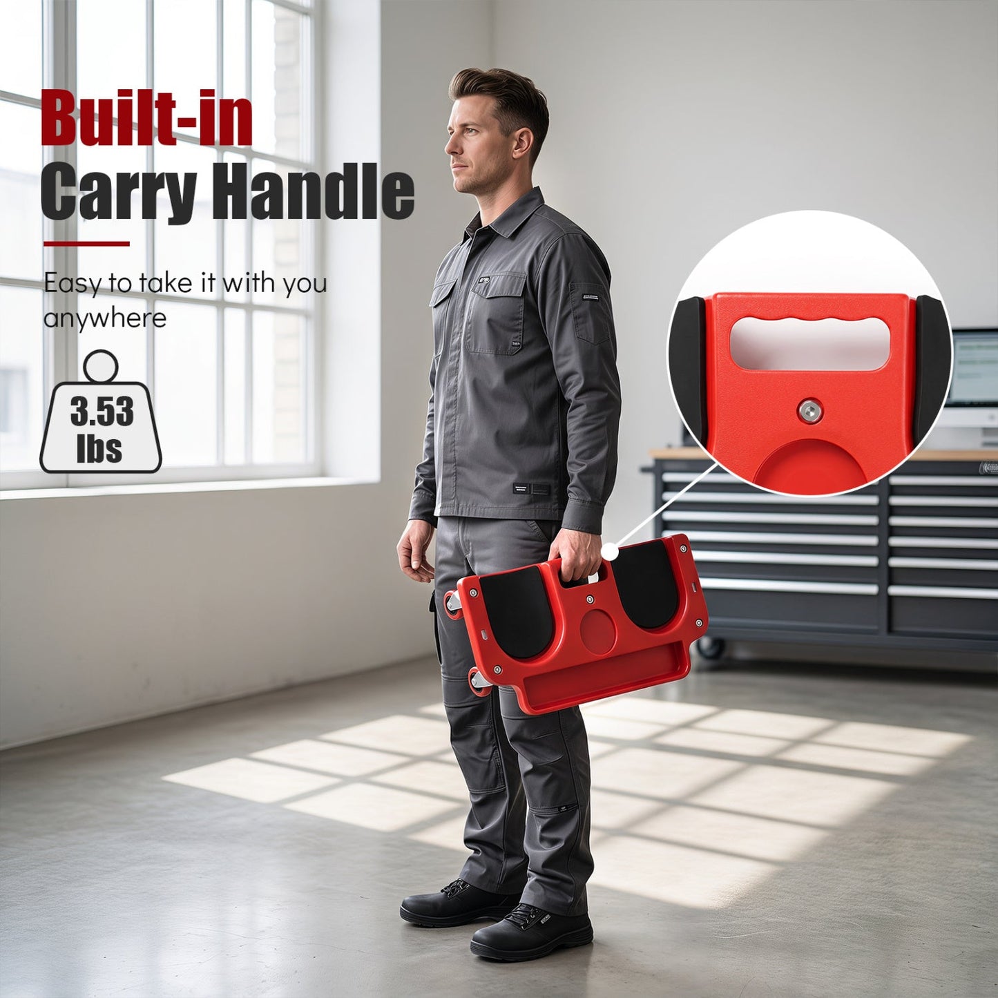 Rolling Knee Creeper DirectDeals red with built-in carry handle and 360° swivel casters on Tampa Home & Garden Store