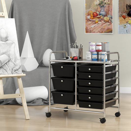 9-Drawer Rolling Storage Cart with Colorful Drawers and Metal Frame-Black - Tampa Home & Garden Store