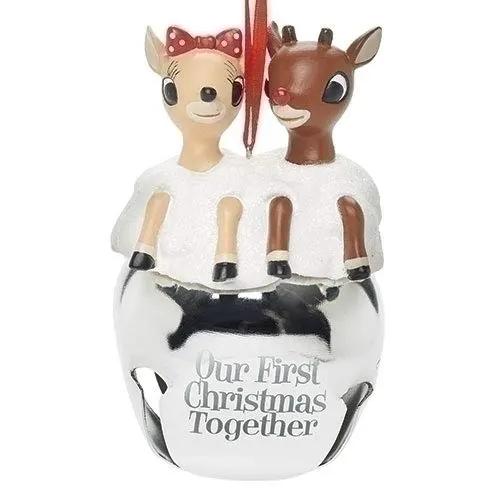 Rudolph and Clarice First Christmas ornament with two reindeer on a snowy base on Tampa Home & Garden Store