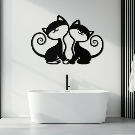 Romantic Cat Couple Metal Wall Art by Enova Art, black silhouette, modern cat decor on Tampa Home & Garden Store