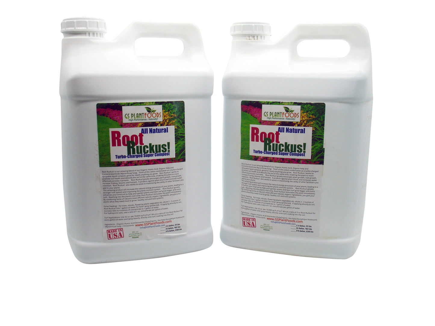 Root Ruckus Turbo Charged Liquid Compost two white 1-gallon jugs GS Plant Foods on Tampa Home & Garden Store