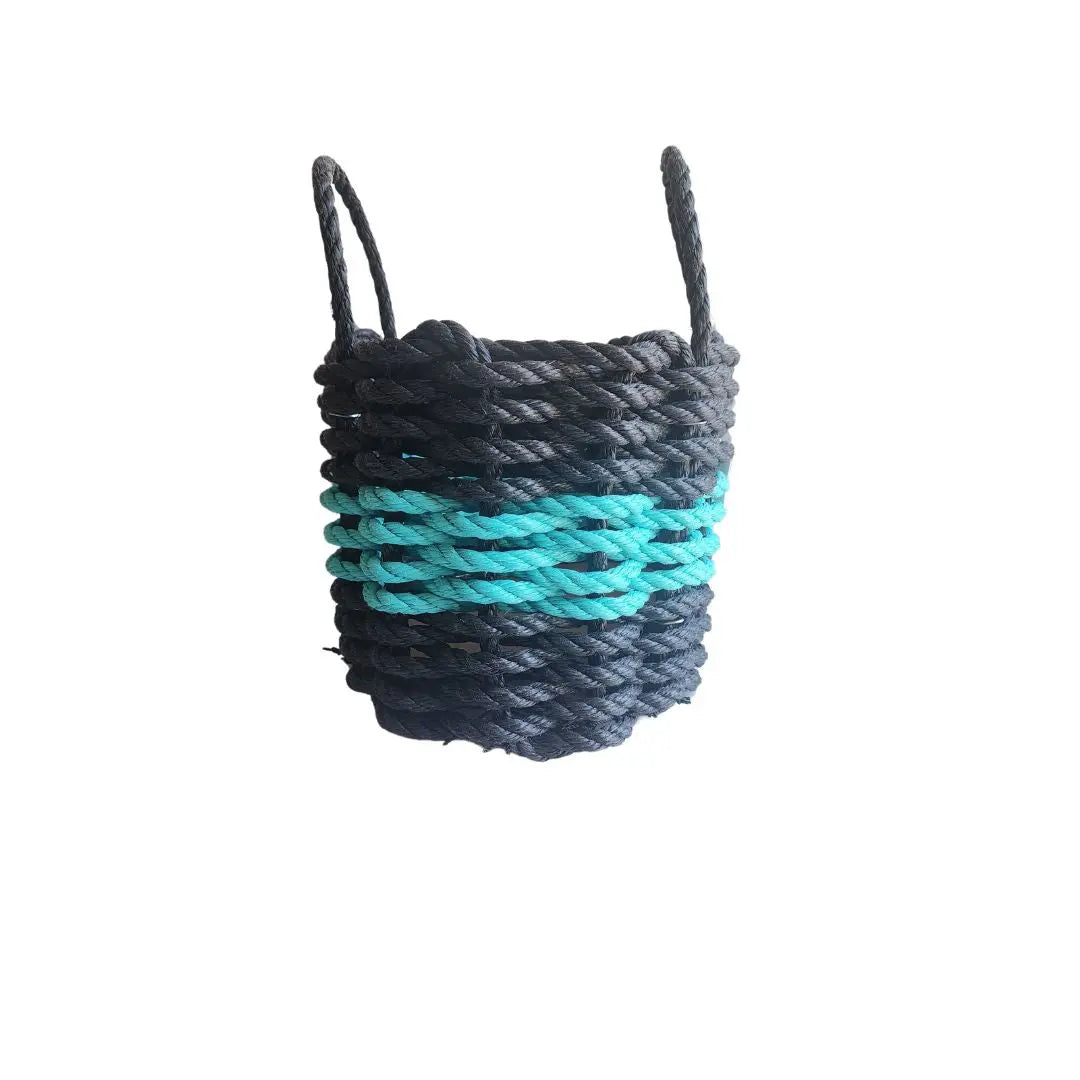Rope storage basket black and teal Maine with woven texture and two handles on Tampa Home & Garden Store