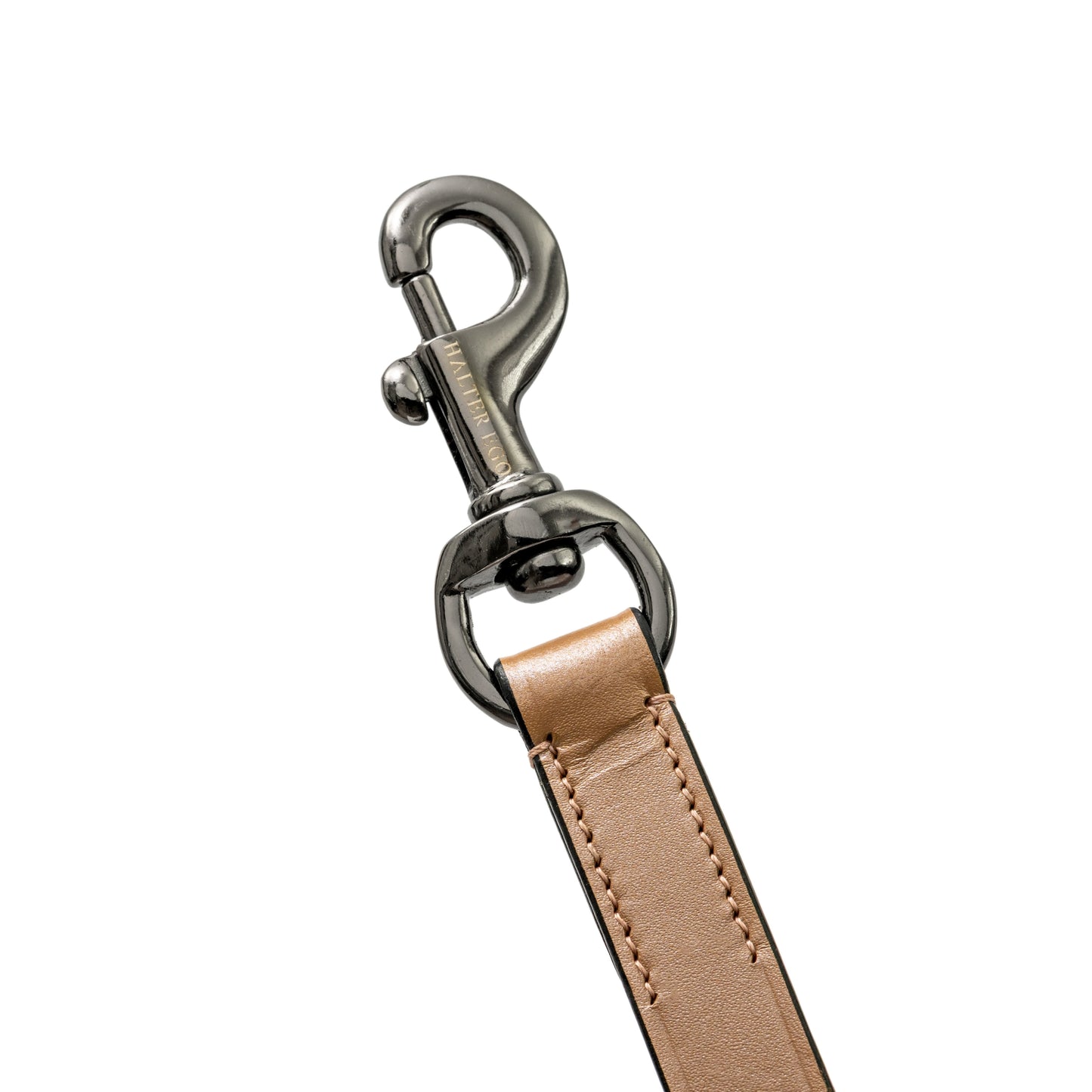 Rosé Lumière Leather Dog Leash by Halter Ego with tan leather strap and polished metal hardware on Tampa Home & Garden Store