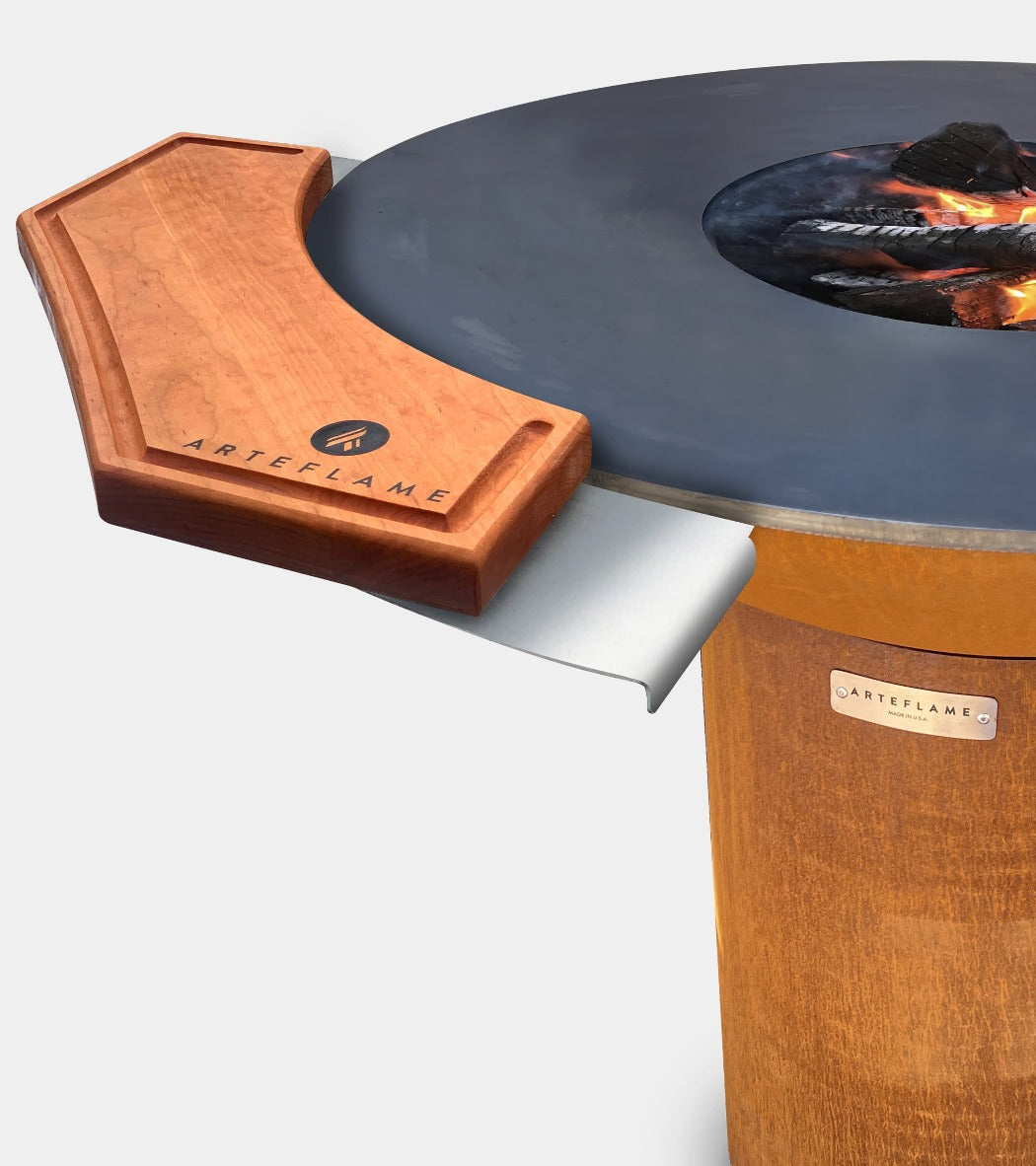 Arteflame 40-inch fire pit with grilling griddle and wood side shelf on Tampa Home & Garden Store