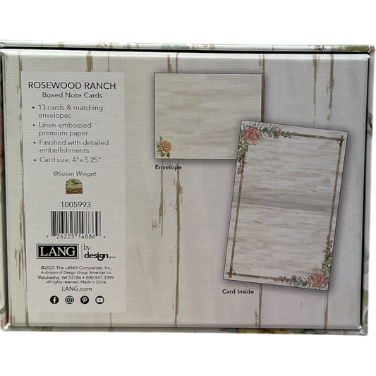 Rosewood Ranch Boxed Note Cards with envelopes, 13 linen-embossed cards, borders LANG by design on Tampa Home & Garden Store