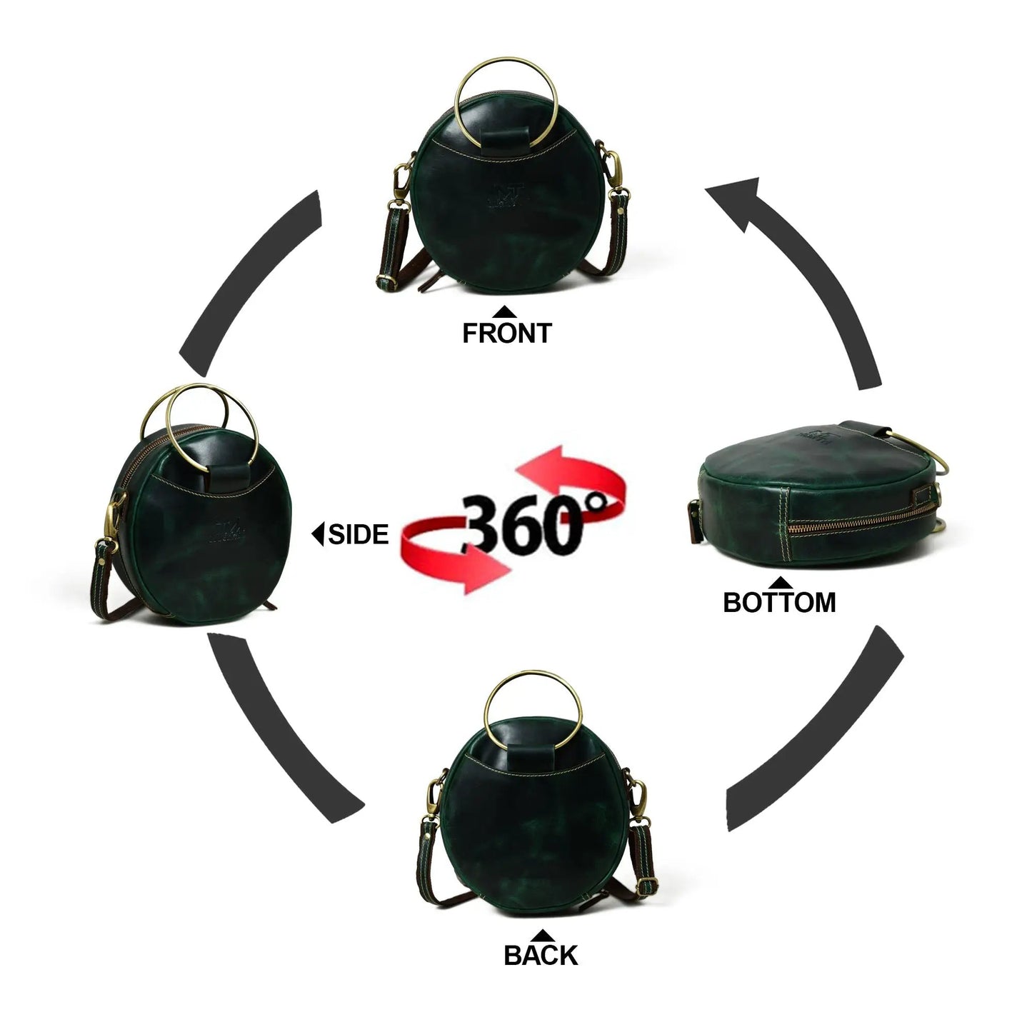 Rosie Sling Circle Bag Dark Green Leather by Classy Leather Bags with 360° views on Tampa Home & Garden Store