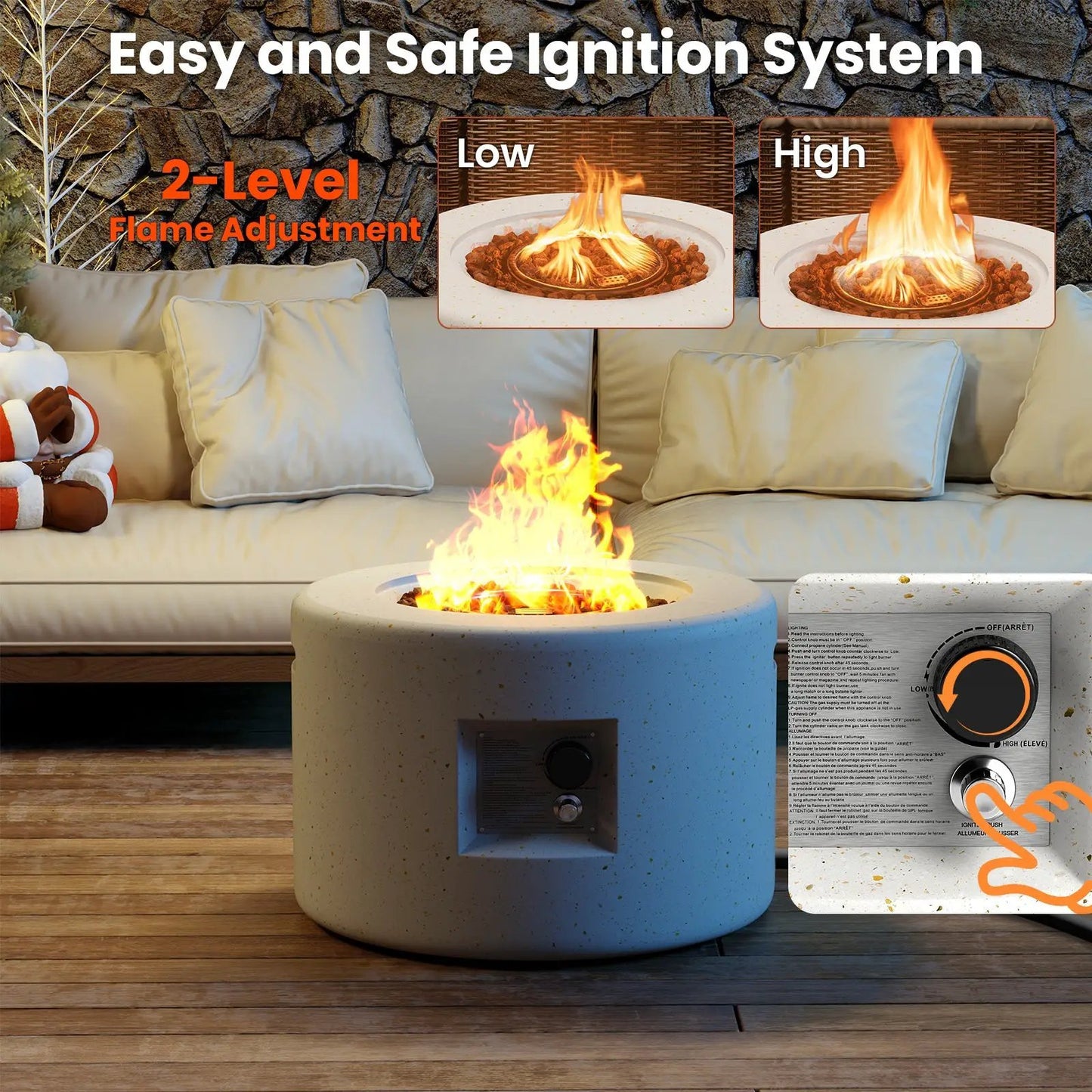Terrazzo Propane Fire Pit with Hideaway Tank DirectDeals, lava rocks and adjustable flame on Tampa Home & Garden Store