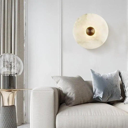 Alabaster LED wall light brass round flush mount fixture on Tampa Home & Garden Store