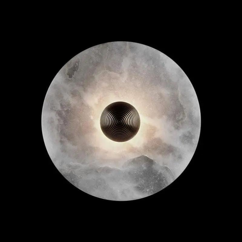 Alabaster LED wall light brass round flush mount with cloudy diffuser and ribbed dark center on Tampa Home & Garden Store