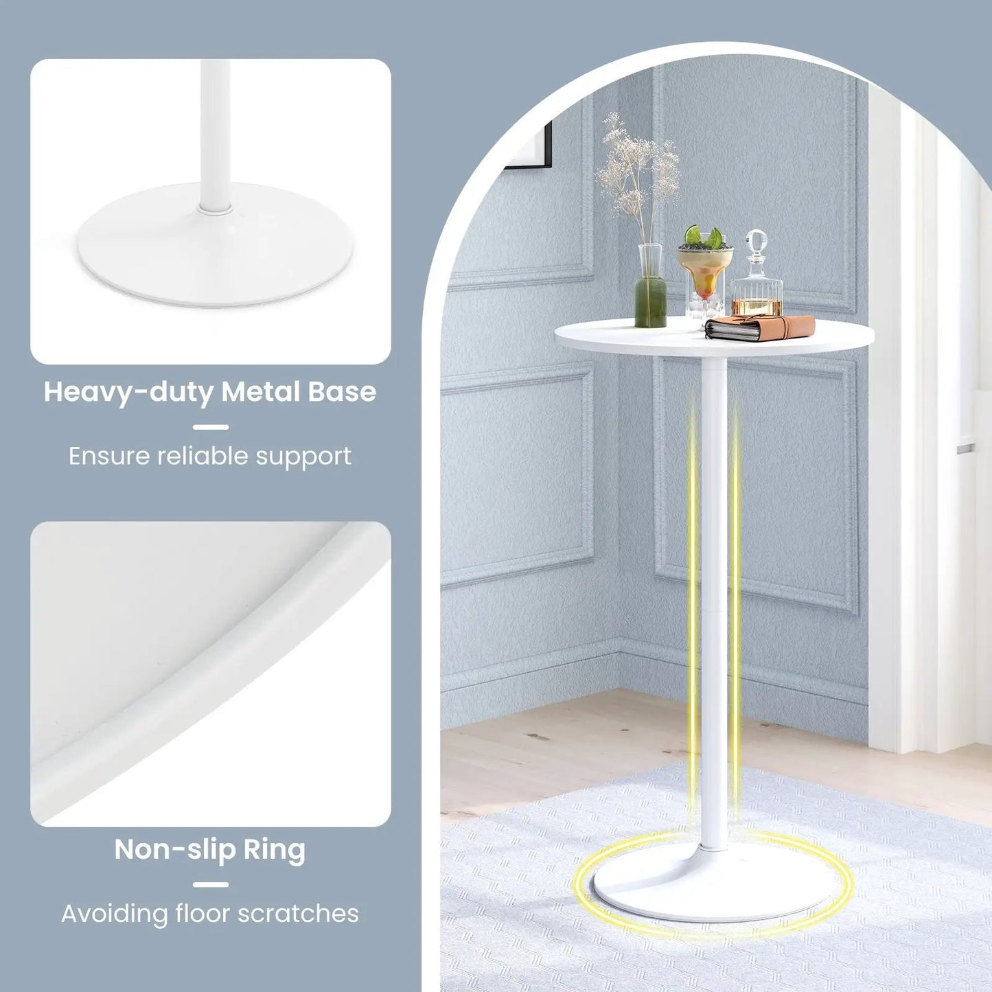 Round Bistro 40 Inch Bar Height Coffee Table DirectDeals white top with heavy-duty metal base on Tampa Home & Garden Store