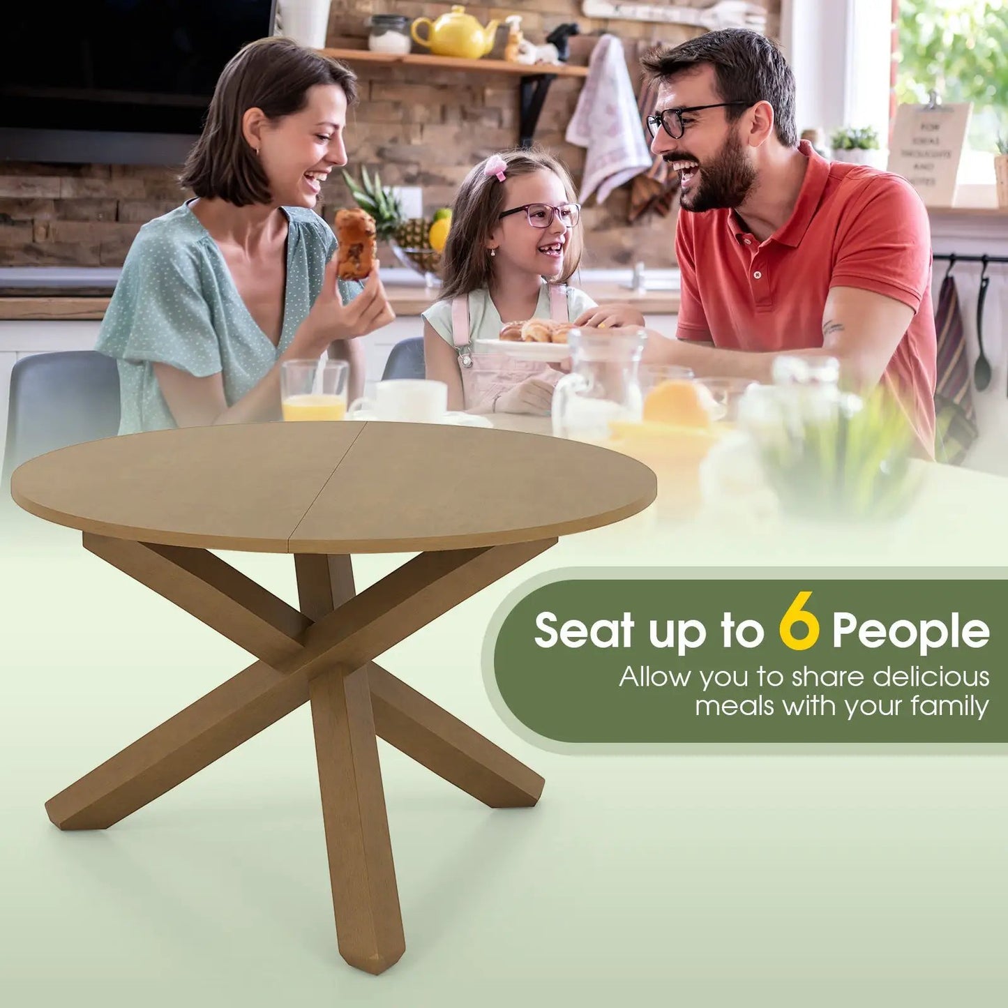 47-inch round dining table with acacia wood X-base legs in warm brown finish on Tampa Home & Garden Store