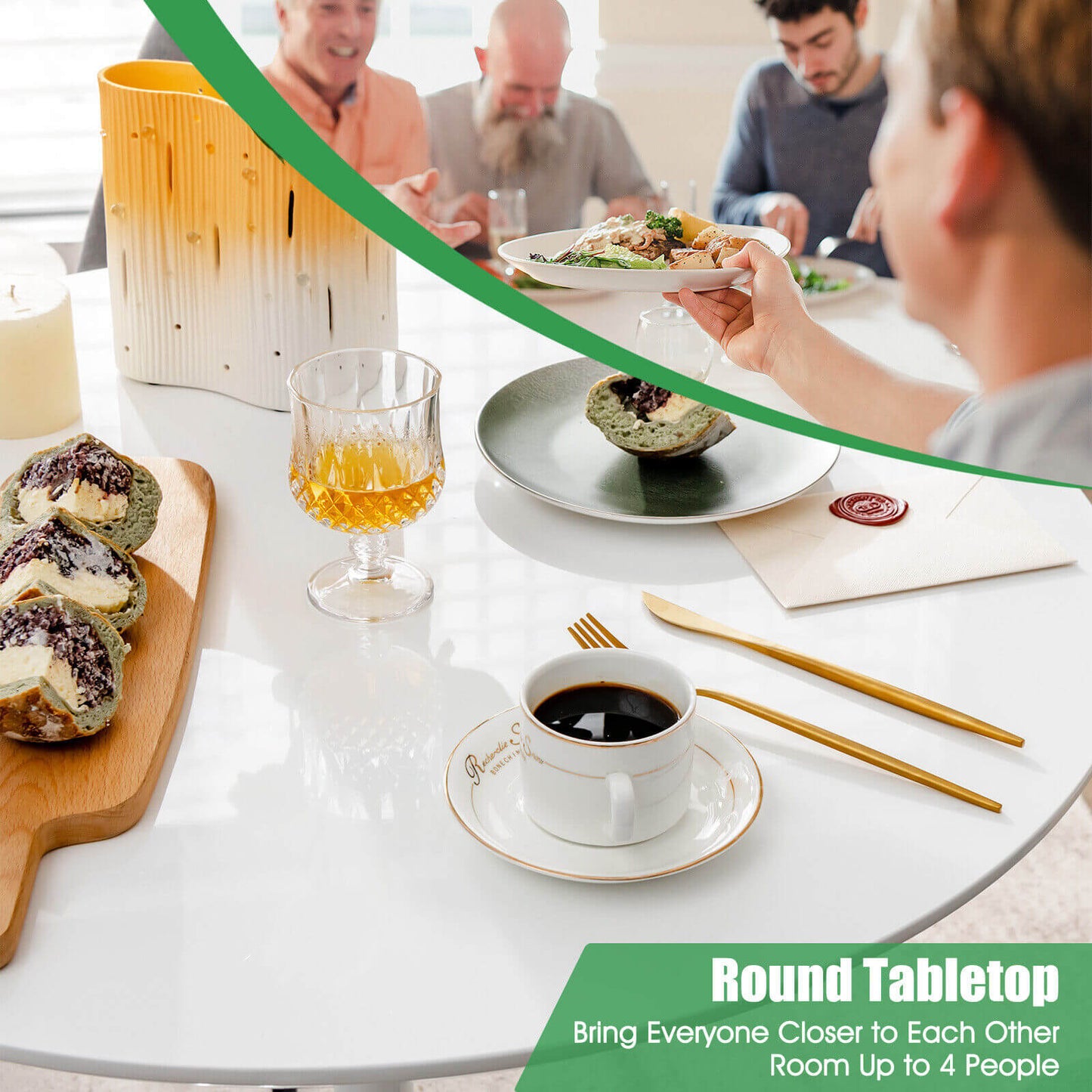 Mesa de comedor redonda moderna tipo tulipán de 32 pulgadas con tapa de MDF-Blanco