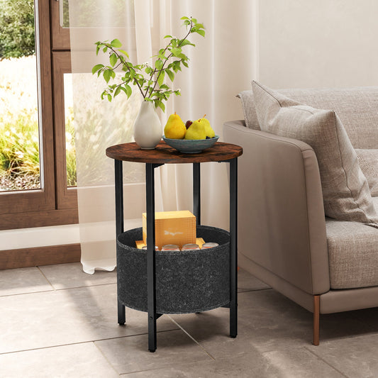 Round End Table 2-Tier Side Table with Removable Fabric Basket and Metal Frame - Tampa Home & Garden Store