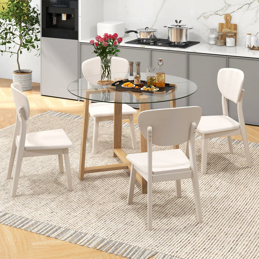 42 Inches Round Glass Dining Table with Tempered Glass Tabletop and Rubber Wood Legs-Natural - Tampa Home & Garden Store