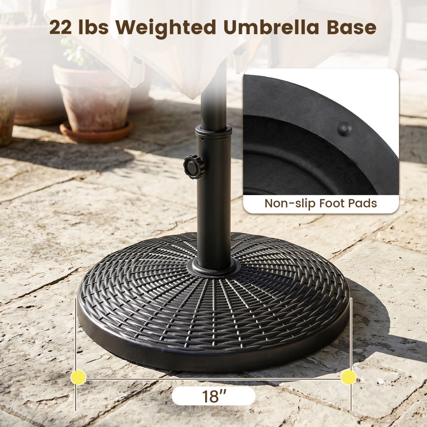 Patio Umbrella Base 22 lb resin wicker black base 18in non-slip on Tampa Home & Garden Store on Tampa Home & Garden Store
