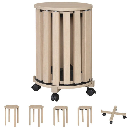 Round Portable Wood Nesting Stools with Casters