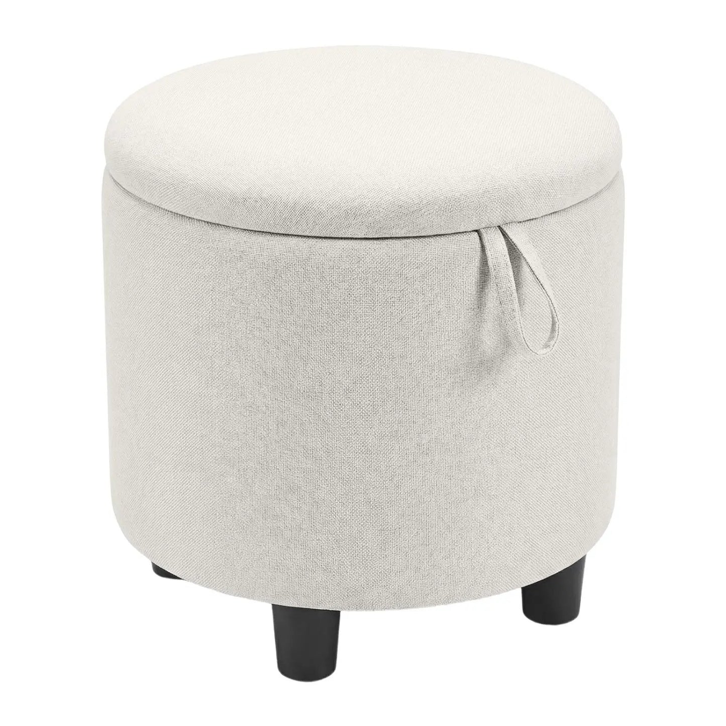 Round linen storage ottoman footrest beige fabric black legs on Tampa Home & Garden Store