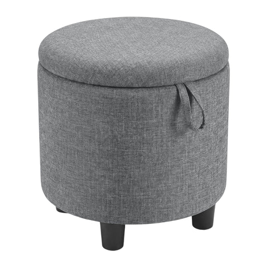 Round Storage Ottoman Linen Fabric Upholstered Footrest Stool - Tampa Home & Garden Store