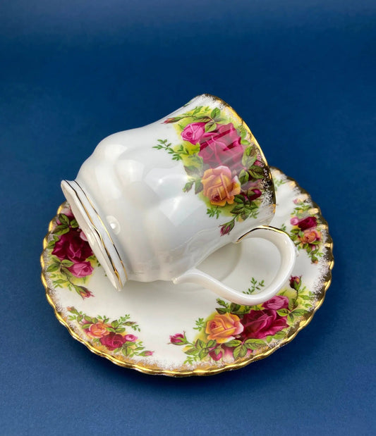 Royal Albert Cup and Saucer, Old Country motif, white porcelain with pink roses on Tampa Home & Garden Store