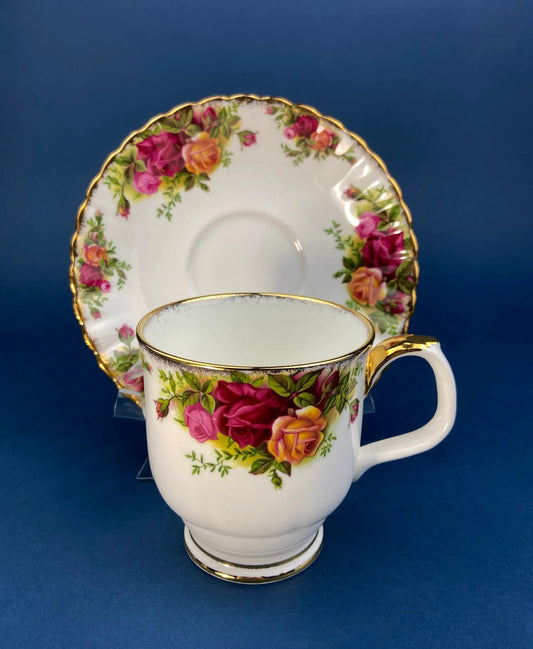 Royal Albert Old Country Roses teacup and saucer with gold trim on white on Tampa Home & Garden Store