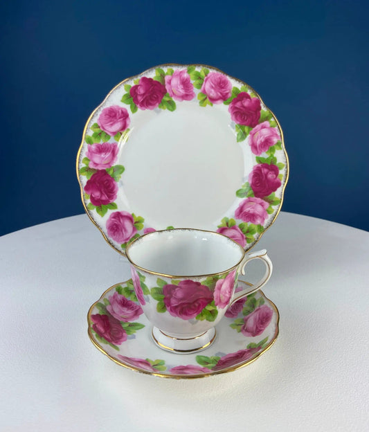 Royal Albert Old Country Rose porcelain teacups & saucers set with pink roses and gold trim on Tampa Home & Garden Store