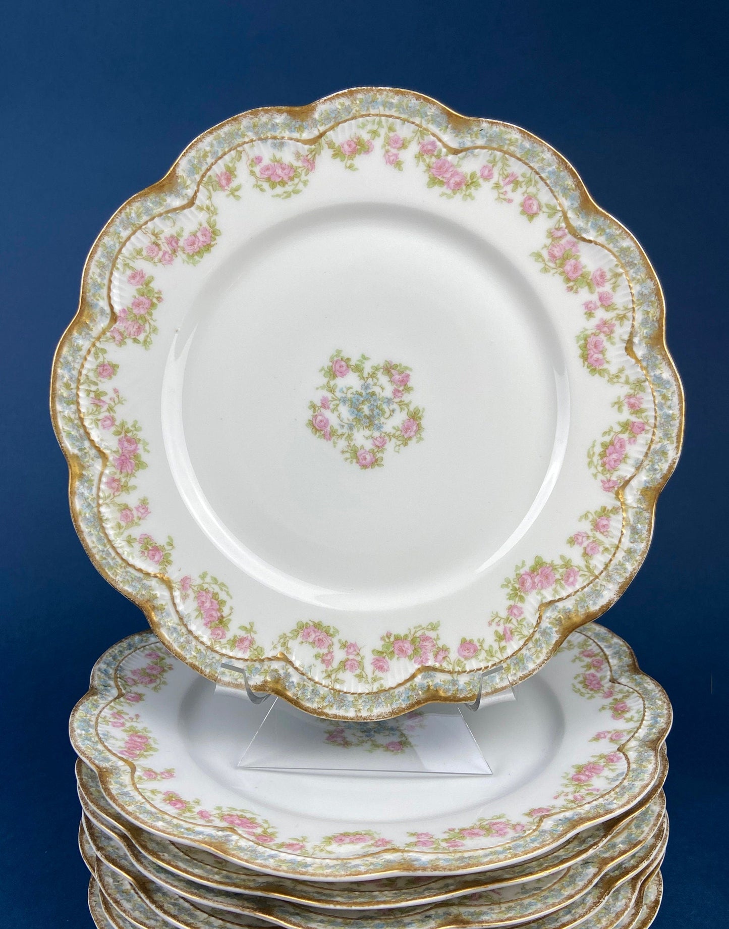 Royal Limoges Dessert Plates (Set of 4): Antique Hand-Painted Rose Garland, Made in France - Tampa Home & Garden Store