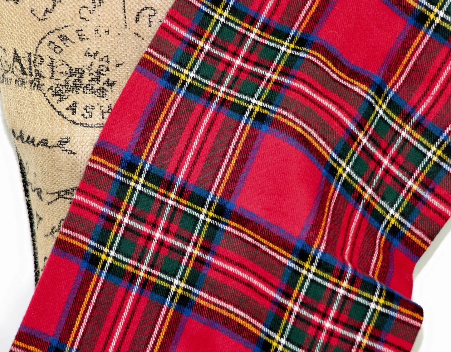 Royal Stewart Tartan Flannel Infinity Scarf, red plaid with green accents, two scarves on Tampa Home & Garden Store