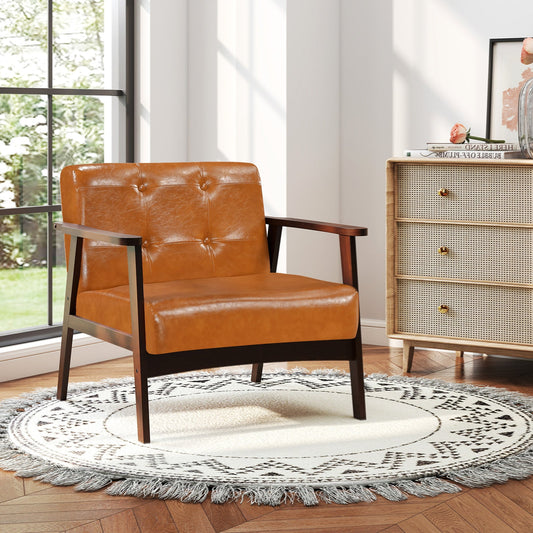 Rubber Wood Frame Accent Chair with Armrest for Living Room - Tampa Home & Garden Store