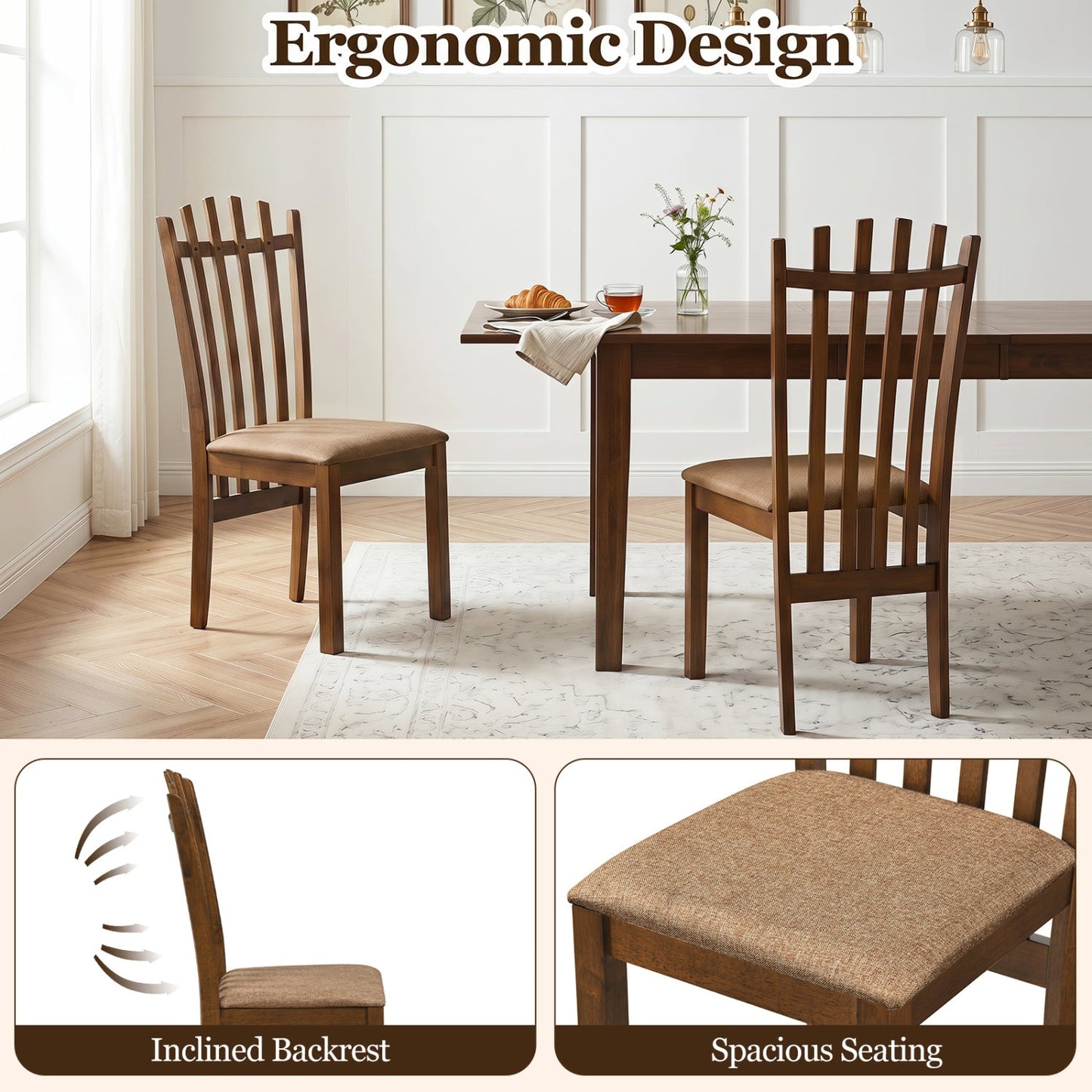 Rubber Wood Slat Back Dining Chairs, brown, DirectDeals, set of 2 in a modern dining room on Tampa Home & Garden Store