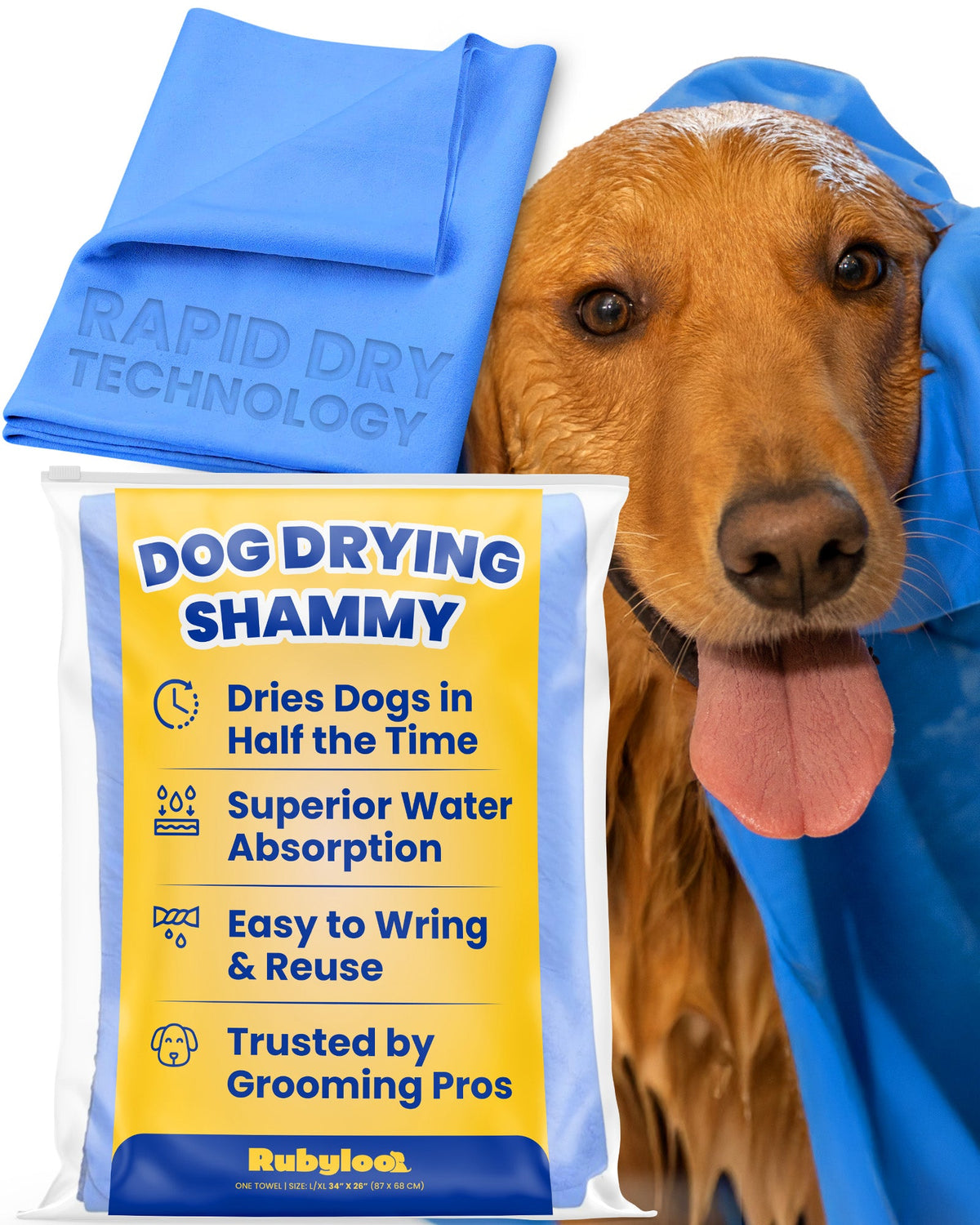 Rubyloo Dog Drying Shammy Towel blue microfiber with rapid dry technology on Tampa Home & Garden Store