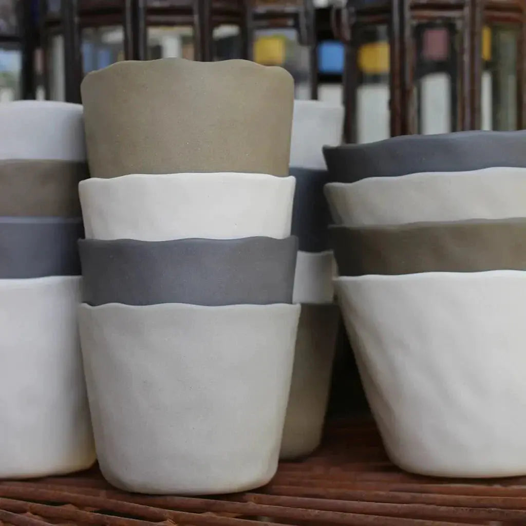 Rugueux Stoneware Tumbler set, white beige gray ceramic, modern rustic White Cliff Studio on Tampa Home & Garden Store