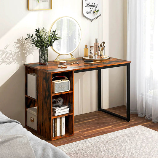 45 inch computer desk with 5 storage compartments, rustic brown wood top and black metal frame on Tampa Home & Garden Store