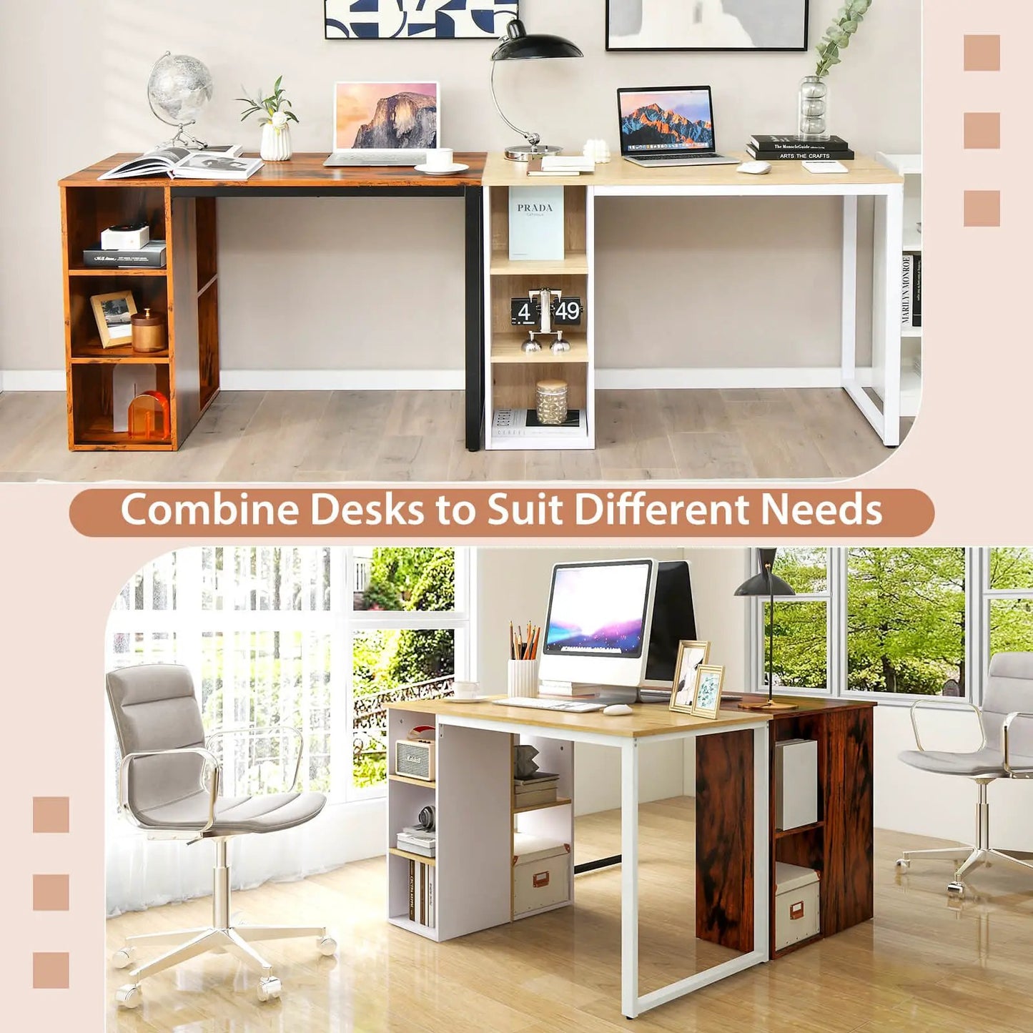 Computer Desk with 5 Side Shelves and Metal Frame-Rustic Brown - Tampa Home & Garden Store