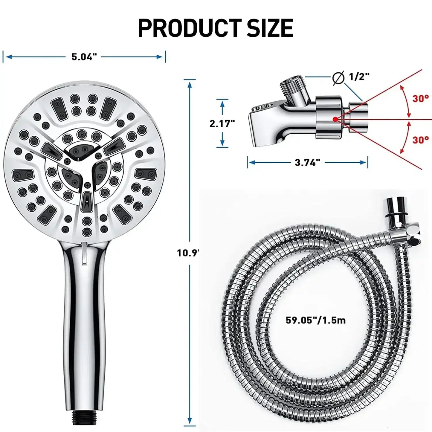 Handheld Moktan Sabai shower head, chrome finish with 10 spray modes and stainless hose on Tampa Home & Garden Store