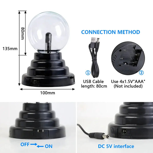 Magic Crystal Plasma Ball Lamp LED Night Light Moktan Sabai black base glass orb USB powered on Tampa Home & Garden Store