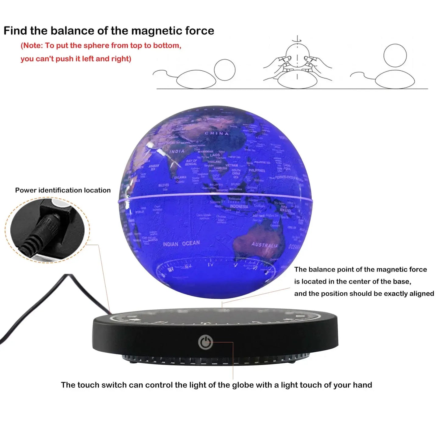 Floating Levitating Globe RGB light desk decor 6-inch blue globe Moktan Sabai with base on Tampa Home & Garden Store