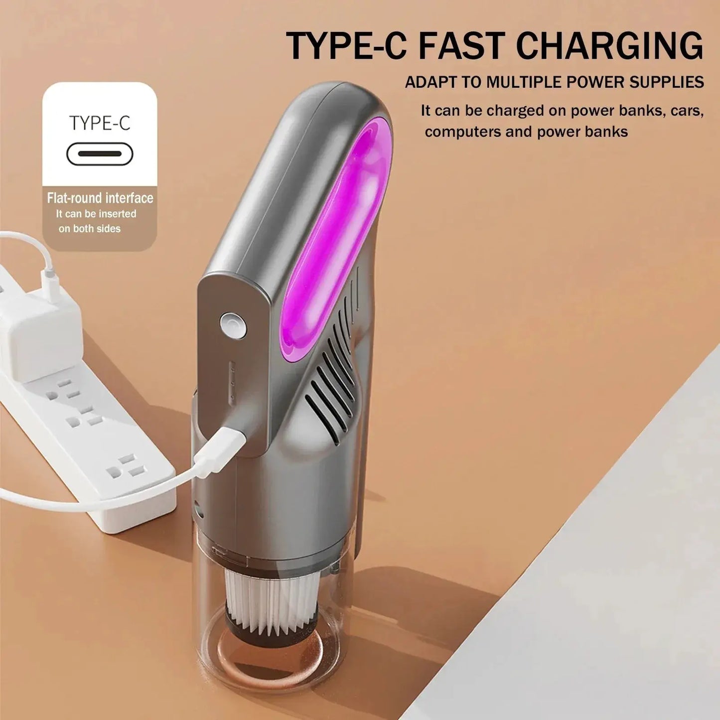 3 in 1 Cordless Handheld Vacuum for Car with gray body and purple cyclonic dust cup on Tampa Home & Garden Store